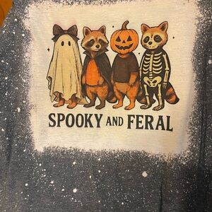 Halloween 'Spooky and Feral' Raccoon Costume Shirt - Gray
